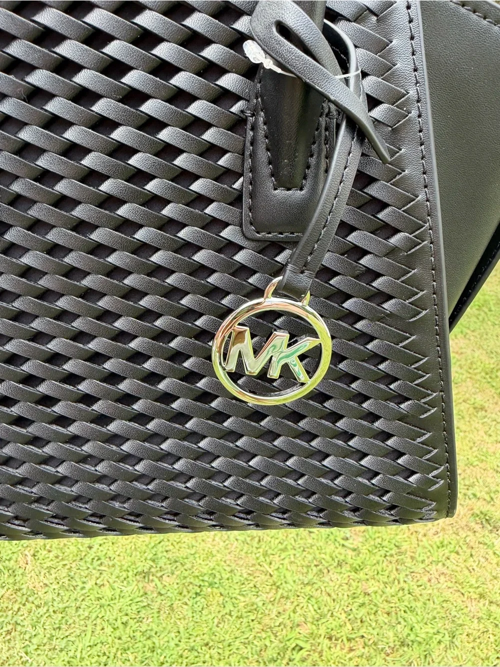 Michael Kors Avril Small Woven Satchel Crossbody Black NWT